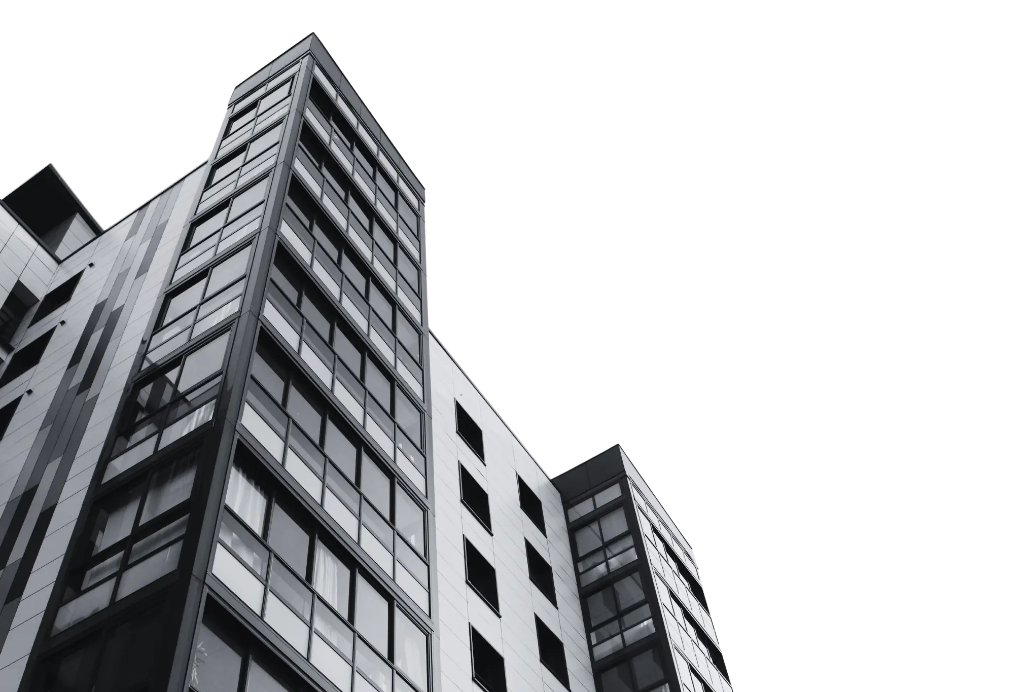 Prédios modernos em escala de cinza